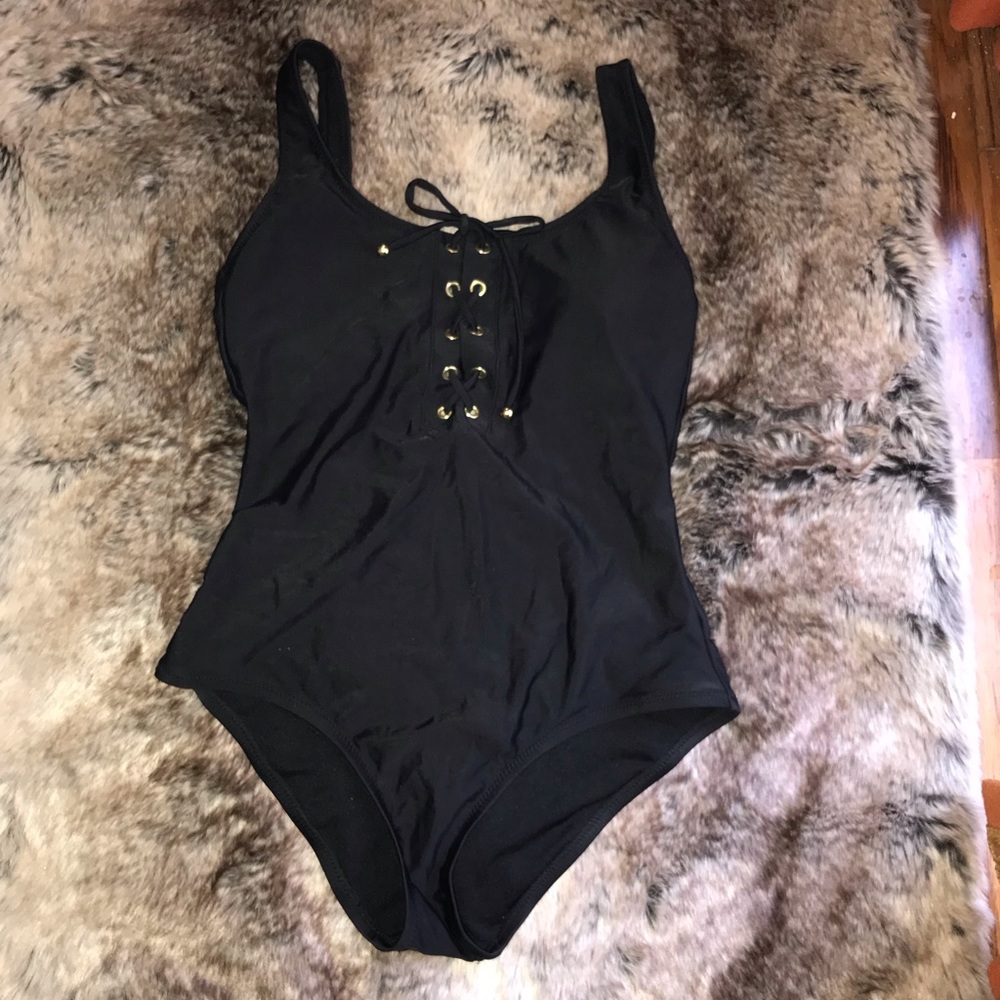 Black lace up swimsuit
